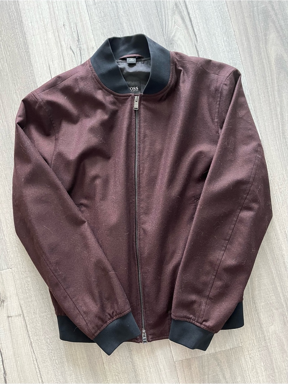 Hugo Boss Men's Burgundy Bomber Jacket with Black Trim